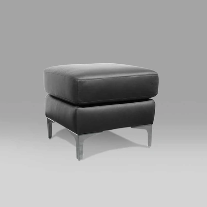 Pouf Lazy imbottito e rivestito in pelle con piedini in metallo di Tancredi salotti