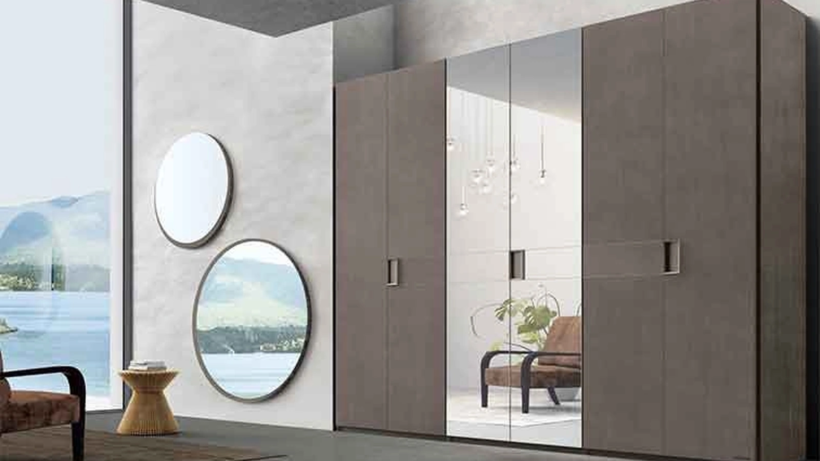 Armadio con ante battenti in legno di frassino e specchio centrale Curry di Le Fablier