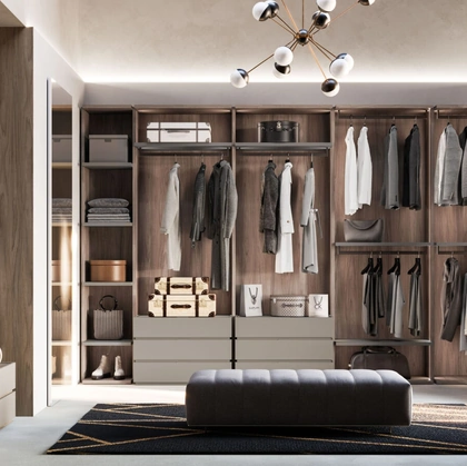 Cabina Armadio moderna Flexi in laccato opaco titanio e materico noce di Orme