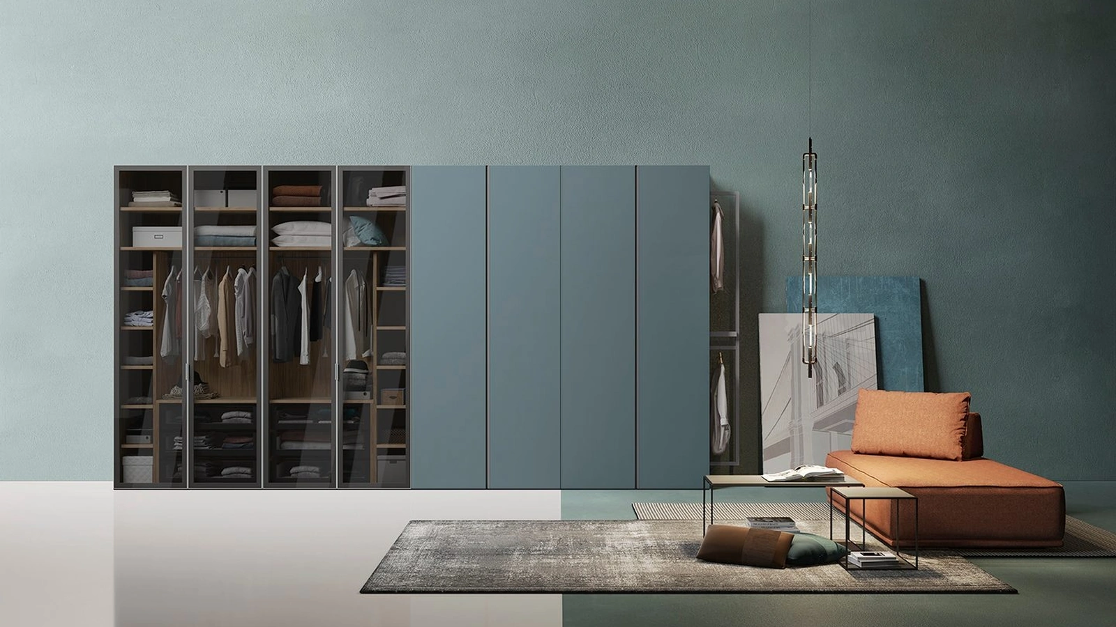 Armadio con ante battenti in melaminico e vetro Golf Utility 32 di Colombini Casa