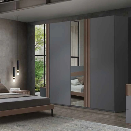 Armadio Icon 2|4 IC201 in legno laccato con inserti in frassino e specchi di Imba Srl