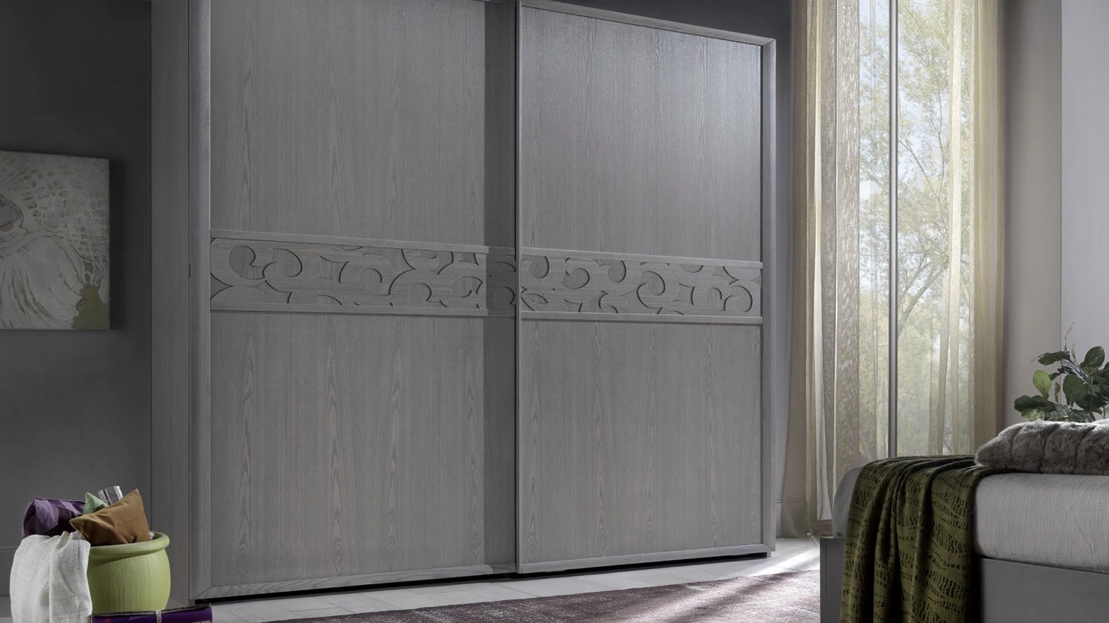 Armadio con ante scorrevoli Icon IM4487 in legno con intaglio di Imba Srl