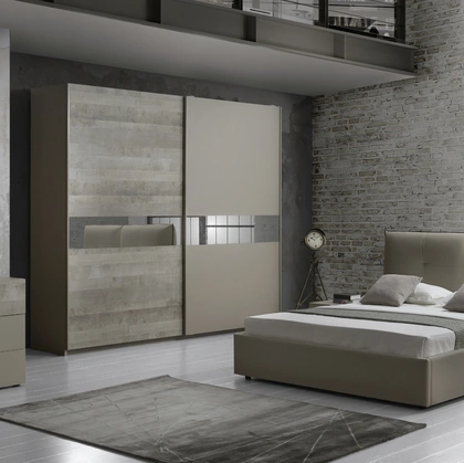 Armadio Bedroom Megan in laccato opaco e materico con specchi centrali di Imba Srl