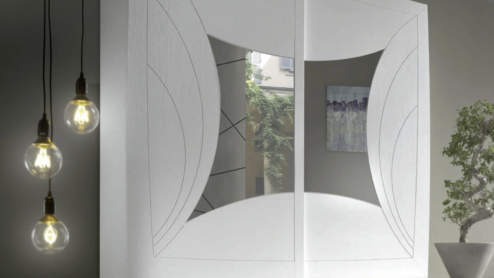 Armadio con ante scorrevoli Moon Project IM8606 in legno laccato Bianco e specchi di Imba Srl