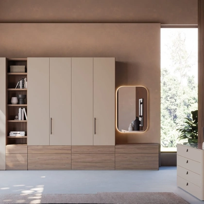 Armadio ad ante battenti Night 10 in laccato opaco Ecrù e materico Noce di Orme