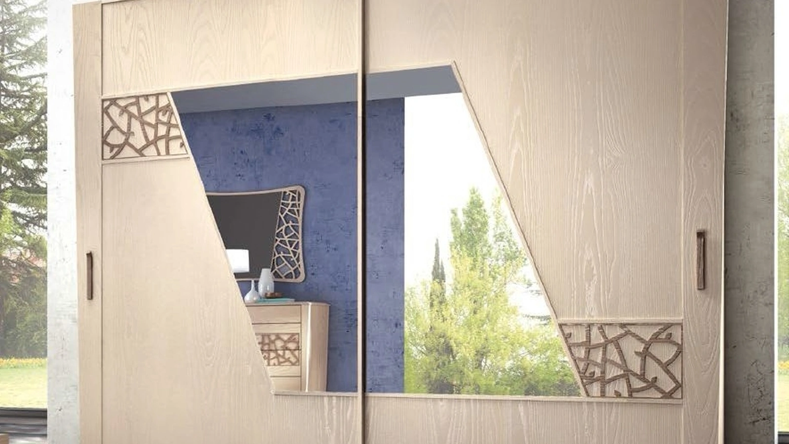 Armadio con ante scorrevoli Trend Style TR2448 in legno con traforo e specchi di Imba Srl