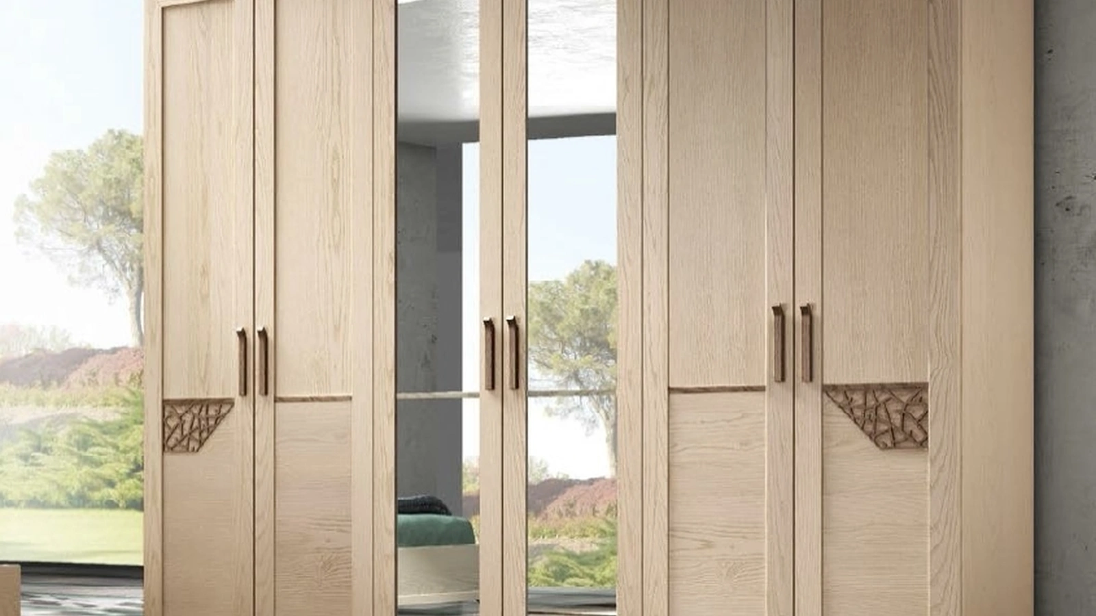 Armadio con ante battenti Trend Style TR2467 in legno e trafori con specchi di Imba Srl