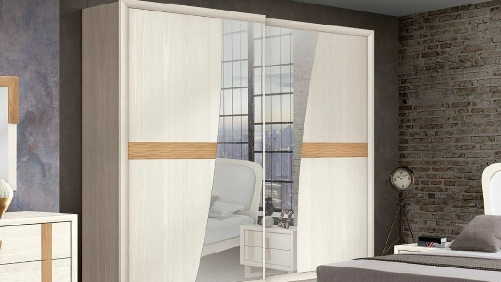 Armadio con ante scorrevoli Trend Style TR2576 in Frassino con specchi centrali di Imba Srl