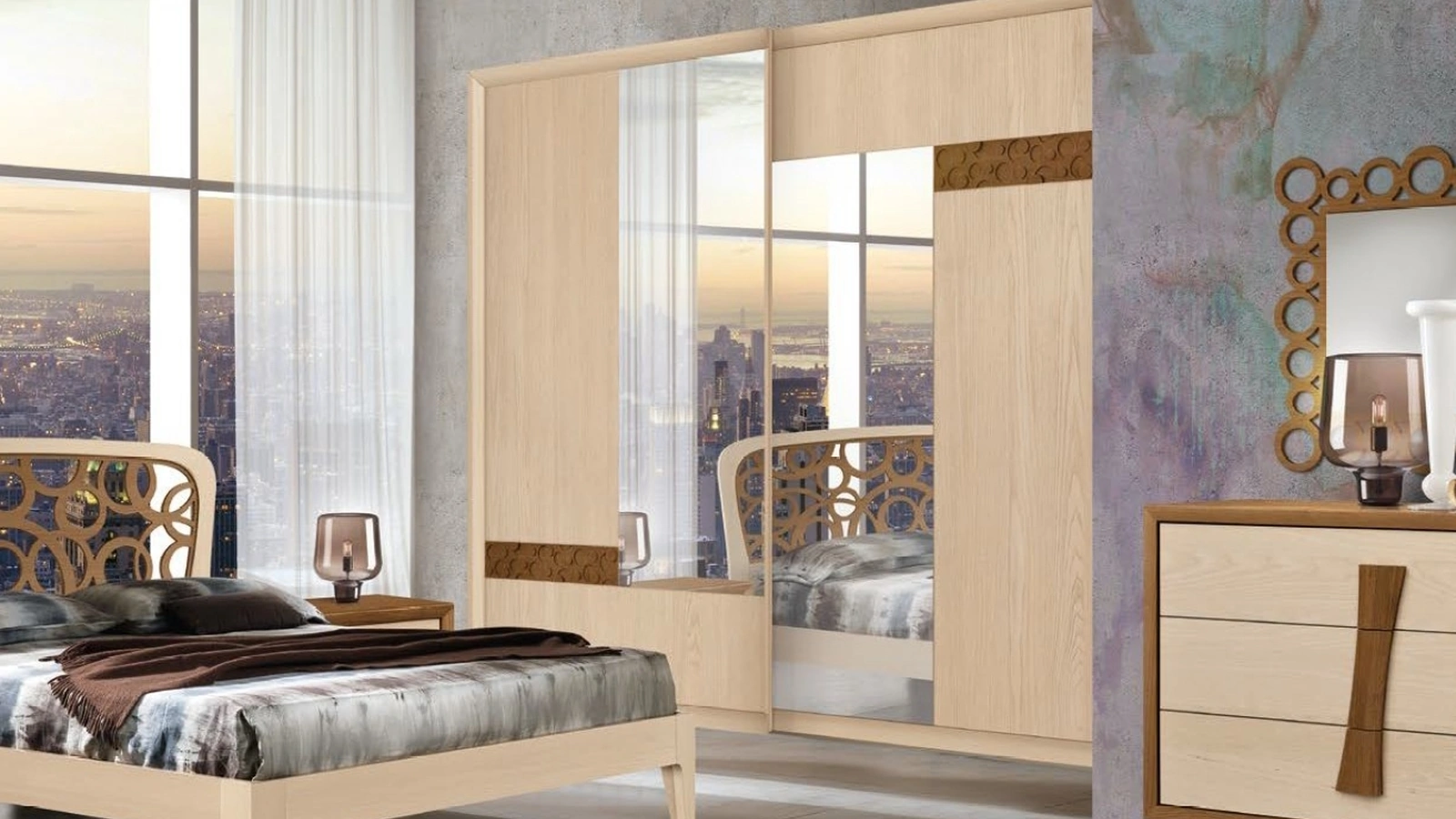 Armadio Trend Style TR2581 in Frassino con formelle in legno e specchi centrali di Imba Srl