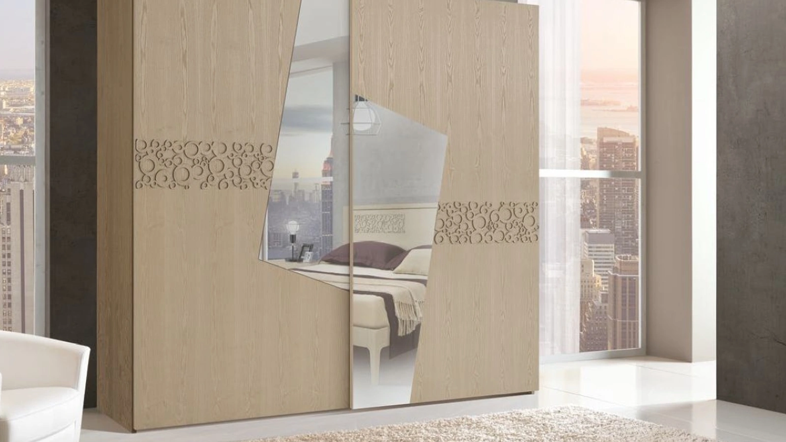 Armadio con ante scorrevoli traforate e specchio centrale sagomato Trend Style TR2582 di Imba Srl