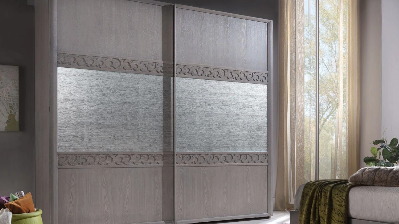 Armadio Trend Style TR2609 in Frassino con intaglio e specchio centrale di Imba Srl