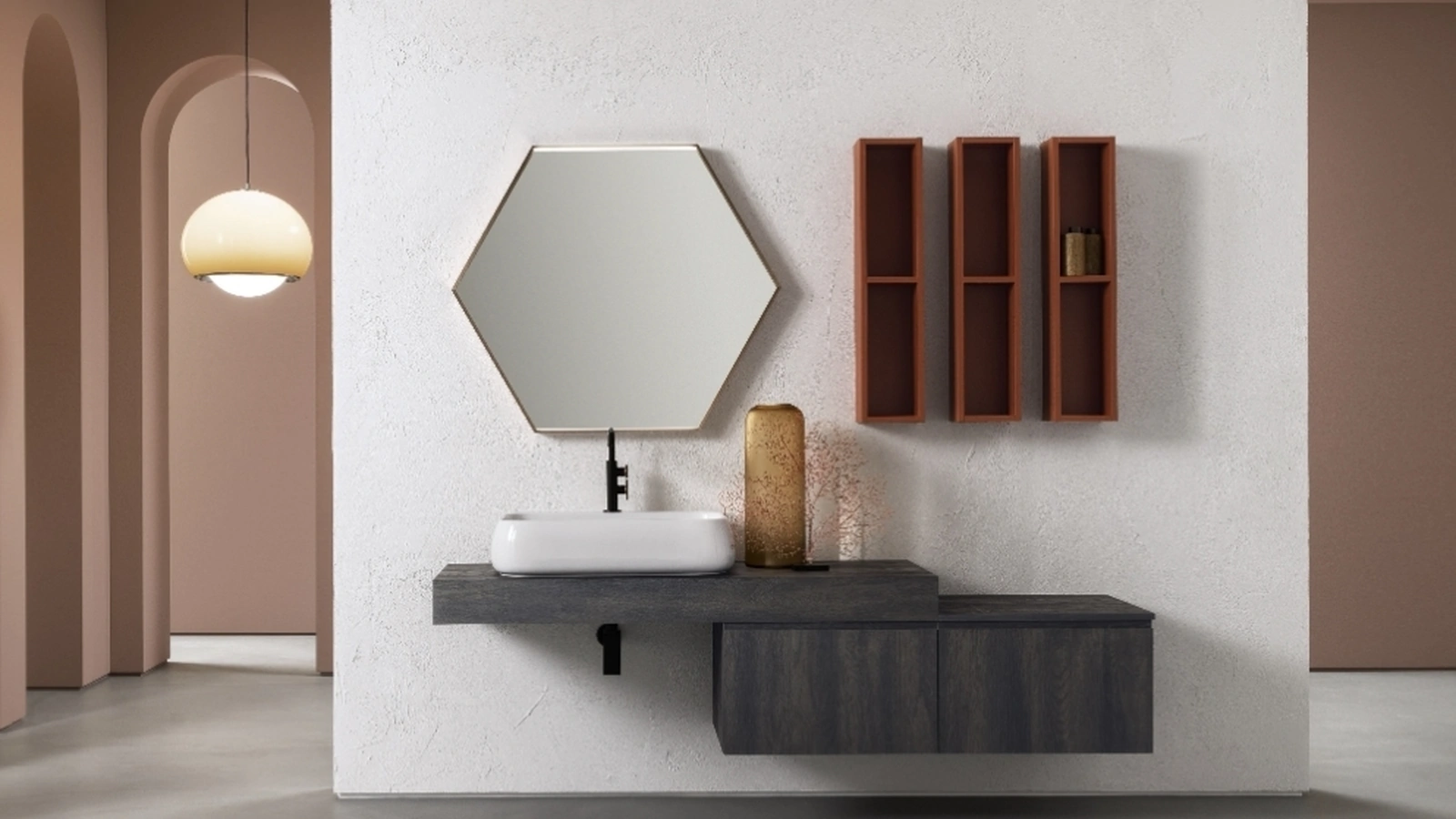 Mobile da Bagno sospeso in nobilitato effetto legno B-GO-BG016 di Compab