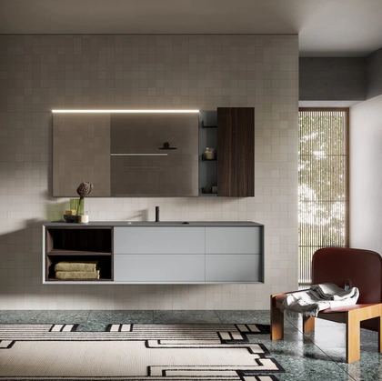 Mobile da Bagno sospeso in laccato opaco e melaminico Modula 02 di Puntotre