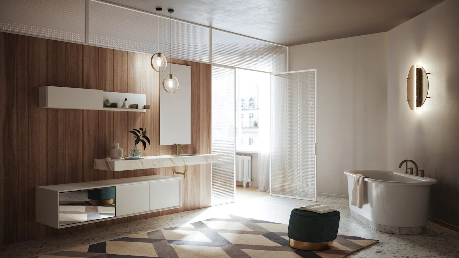 Mobile da Bagno sospeso in laccato opaco con top in gres Modula 03 di Puntotre