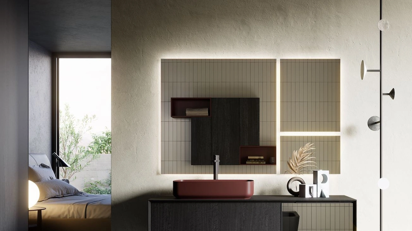 Mobile da Bagno sospeso in legno e vetro Modula 04 di Puntotre