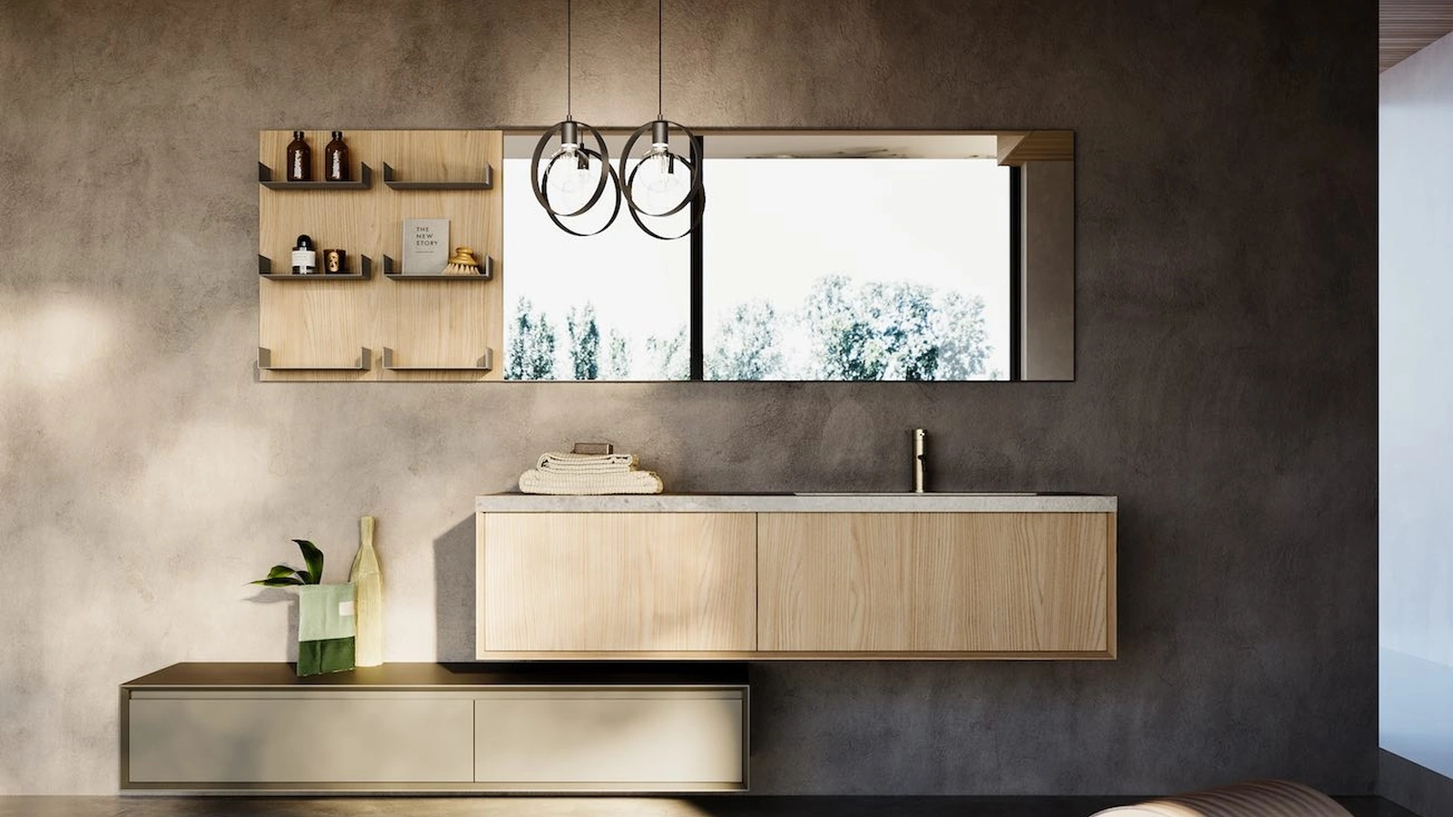 Mobile da Bagno sospeso in melaminico e laccato con top in gres Modula 06 di Puntotre