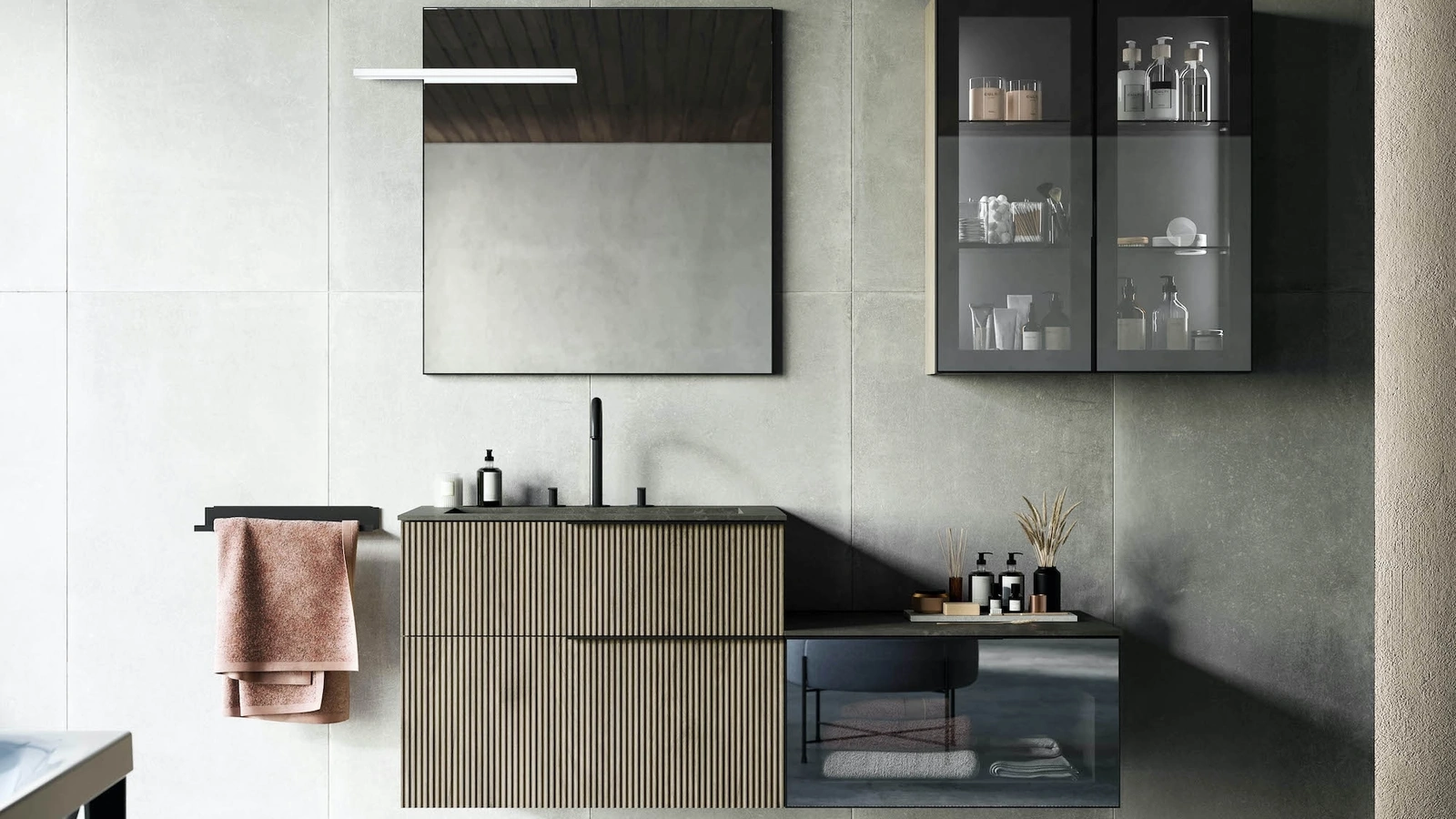 Mobile da Bagno sospeso in polimerico finitura effetto legno Vertigo 03 di Puntotre