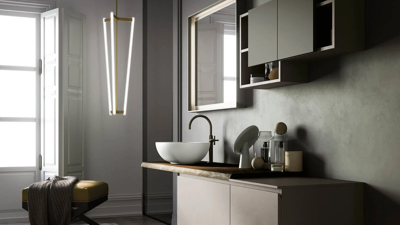 Mobile da Bagno sospeso in laminato Sistema Gola 10 di Puntotre