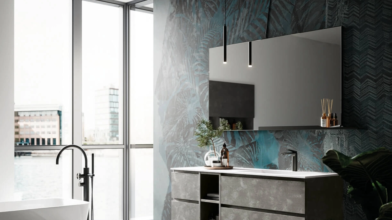 Mobile da Bagno sospeso in laminato Sistema Gola 14 di Puntotre