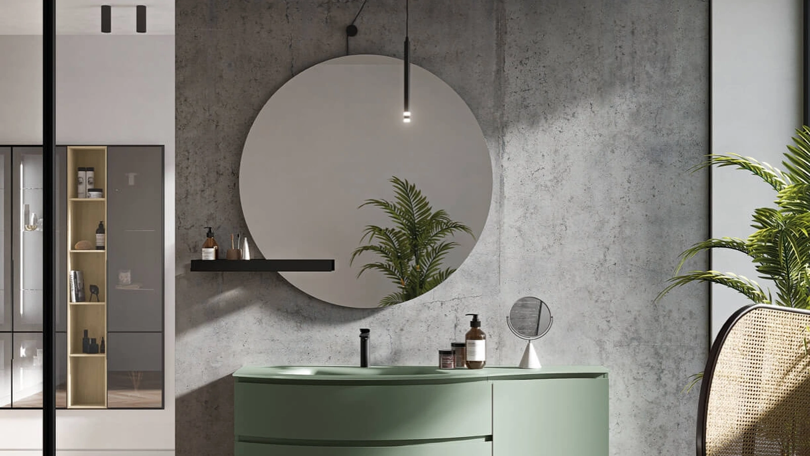 Mobile da Bagno sospeso con base curva laccato opaco Sistema Gola 07 di Puntotre