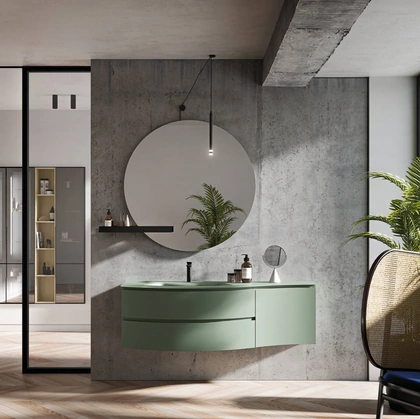 Mobile da Bagno sospeso con base curva laccato opaco Sistema Gola 07 di Puntotre