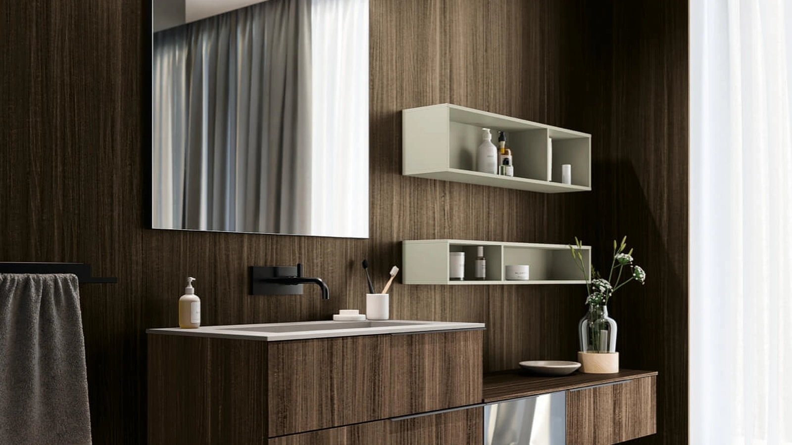 Mobile da Bagno sospeso in laminato finitura Eucalipto Sistema Maniglia 17 di Puntotre