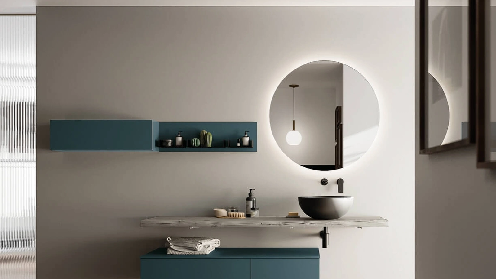 Mobile da Bagno sospeso laccato opaco con top in Abete Grey Sistema Maniglia 19 di Puntotre