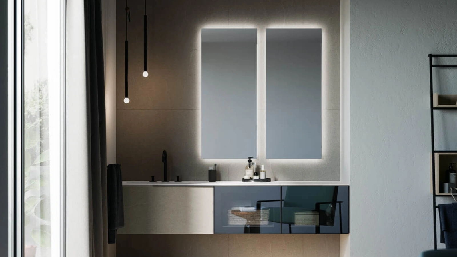 Mobile da Bagno sospeso in vetro e laminato Sistema Maniglia 20 di Puntotre