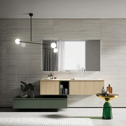 Mobile da Bagno sospeso in laminato finitura Olmo e laccato Sistema Maniglia 24 di Puntotre