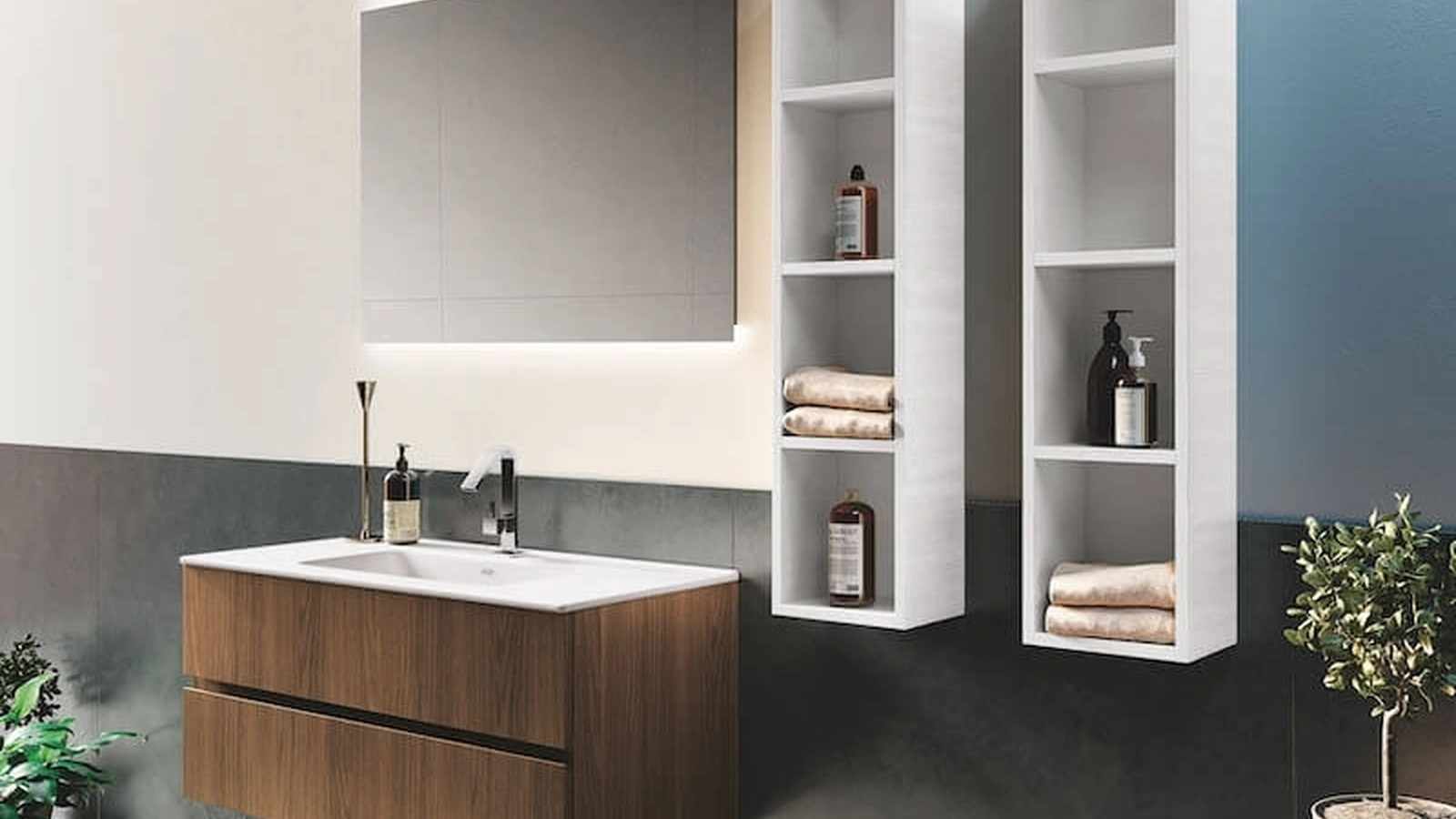 Mobile da Bagno sospeso in melaminico Noce Italia Up & Down 07 di Puntotre