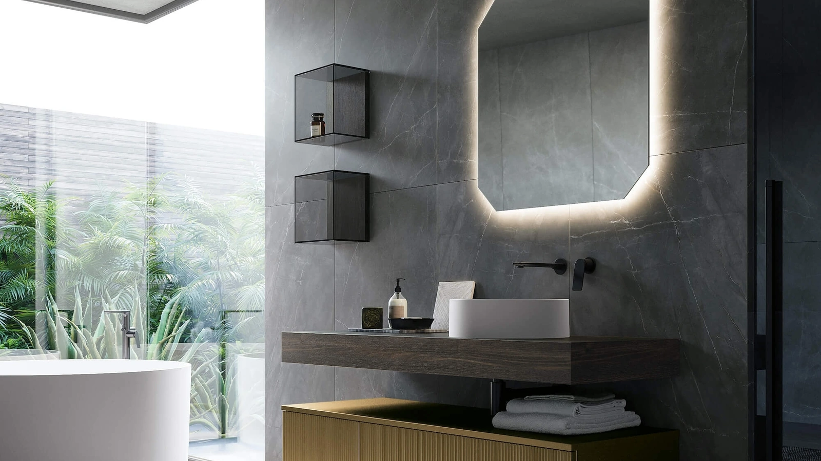 Mobile da Bagno sospeso in polimerico Bronzo metallizzato Vertigo 07 di Puntotre