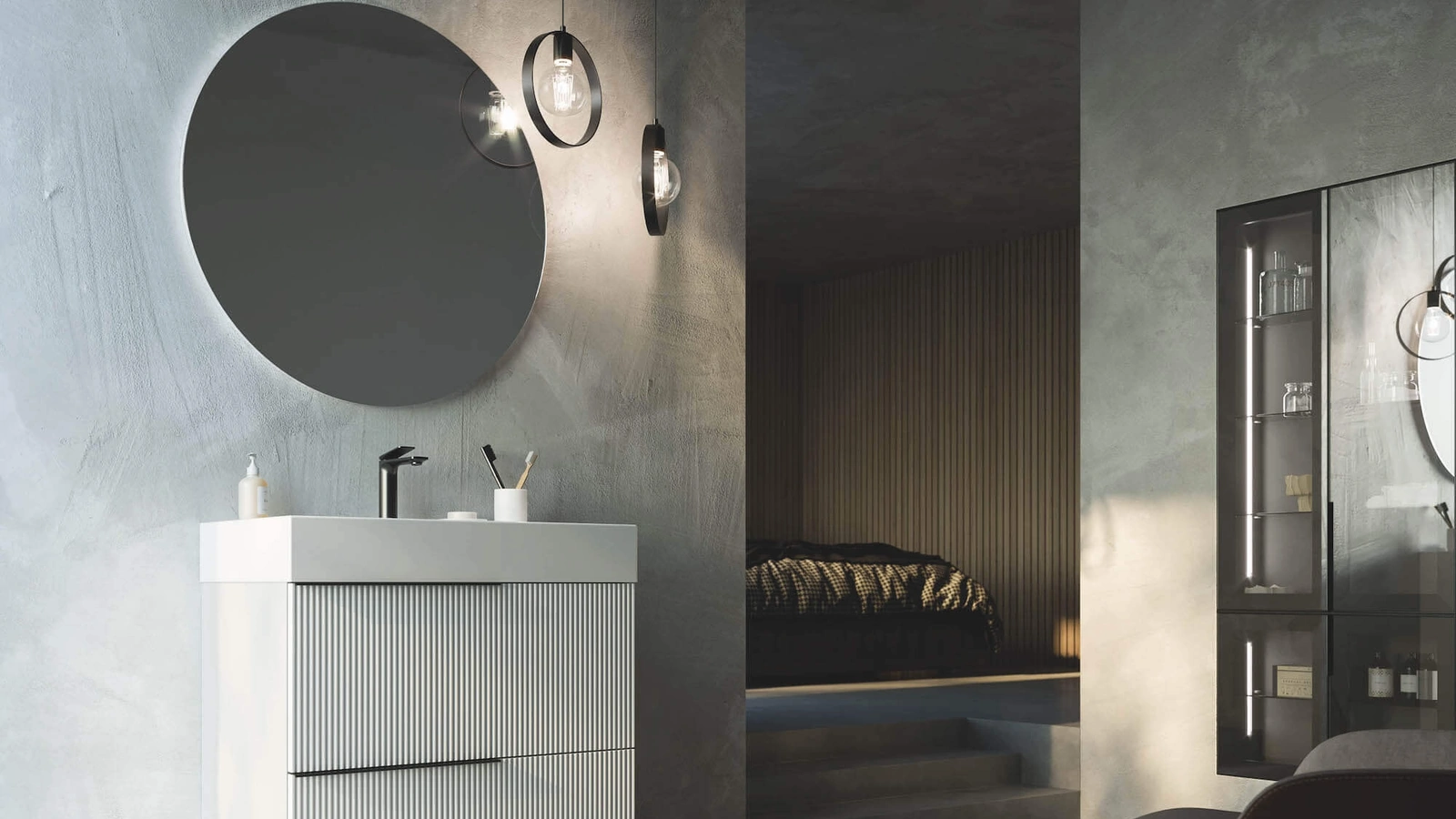 Mobile da Bagno a terra laccato opaco Bianco con lavabo in ceramica Vertigo 02 di Puntotre