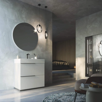 Mobile da Bagno a terra laccato opaco Bianco con lavabo in ceramica Vertigo 02 di Puntotre