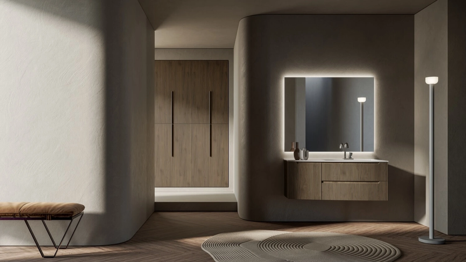 Mobile da Bagno sospeso Vertigo Evolution 02 in polimerico finitura effetto legno di Puntotre