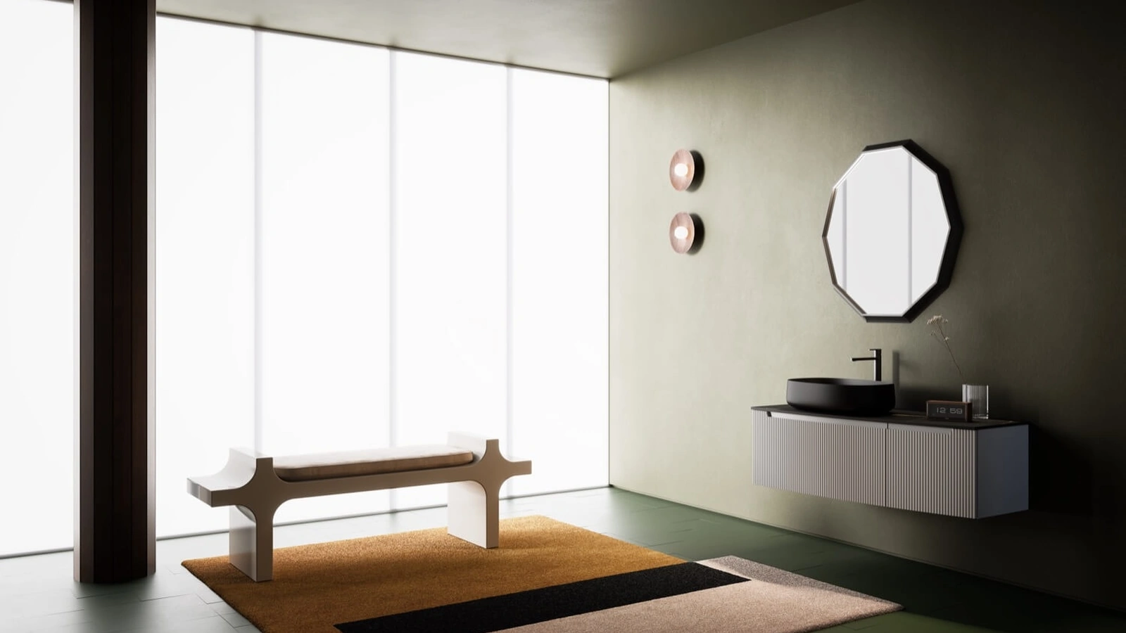 Mobile da Bagno sospeso dalla forma asimmetrica laccato opaco Vertigo Evolution 09 di Puntotre