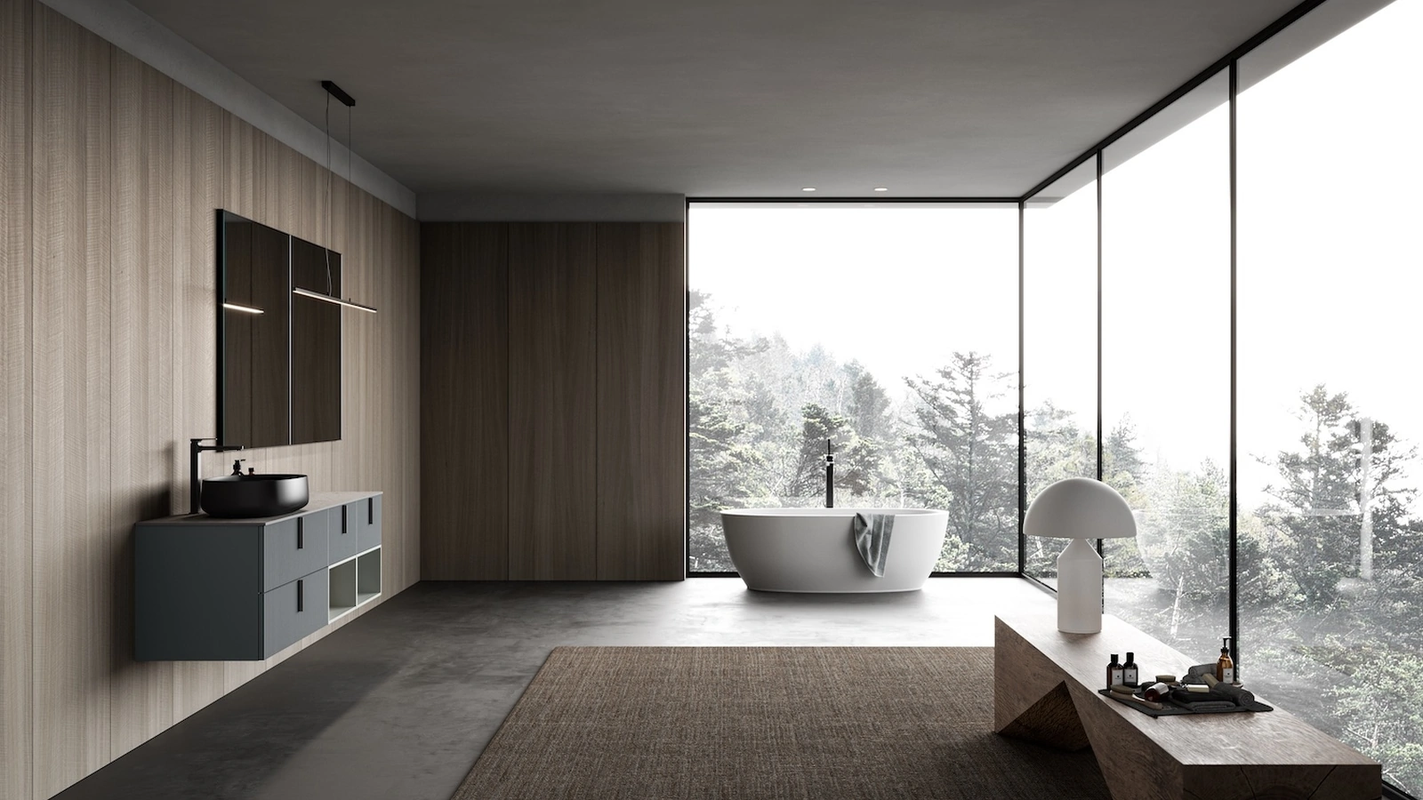 Mobile da Bagno sospeso Vertigo 16 in polimerico Frassino Jeans di Puntotre