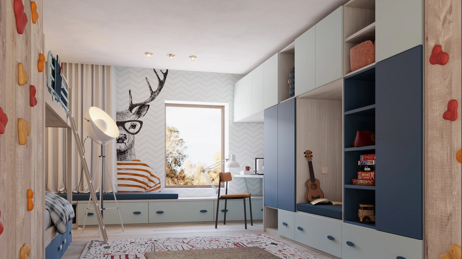 Cameretta con letti a castello Top CM 307 in laccato e nobilitato di Giessegi