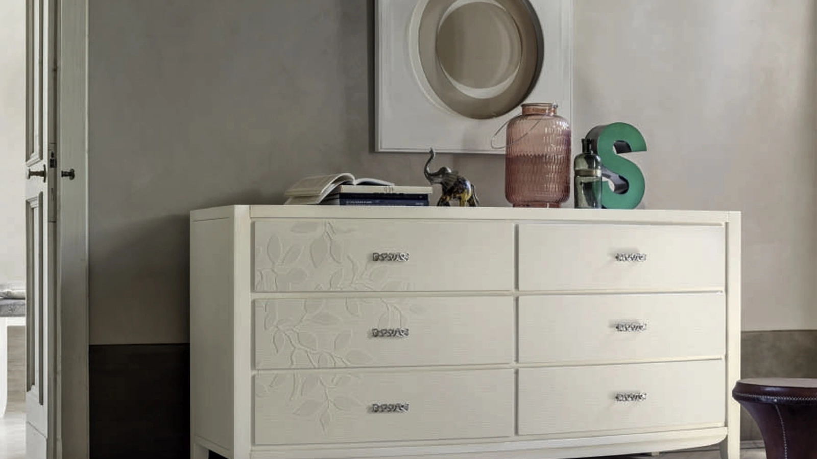 Comò in legno con decoro Foglia Eden Project IM8284 di Imba Srl