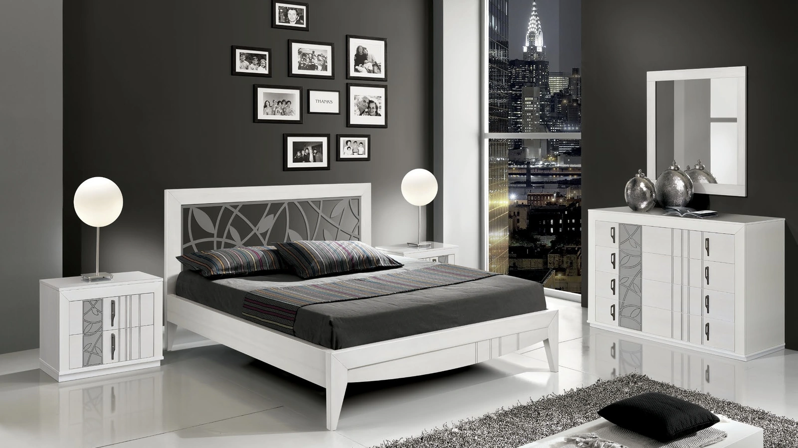 Gruppo Notte Icon IM4464 IM4465 in legno laccato Bianco e intagliato di Imba Srl