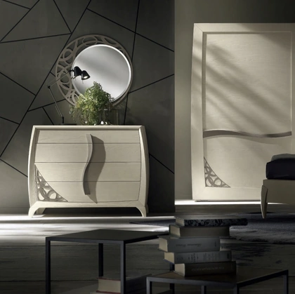 Comò in legno con decoro traforato Moon Project IM8541 di Imba Srl