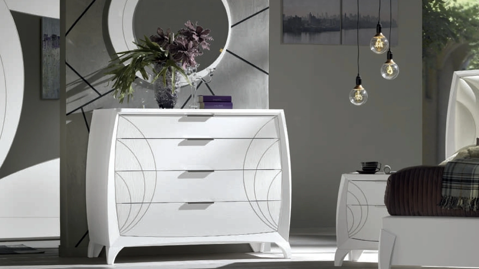 Comò in legno con incisioni Moon Project IM8593 di Imba Srl