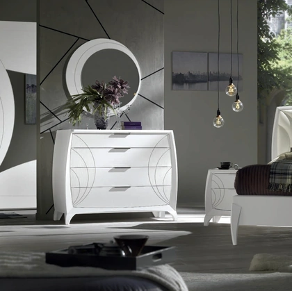 Comò in legno con incisioni Moon Project IM8593 di Imba Srl