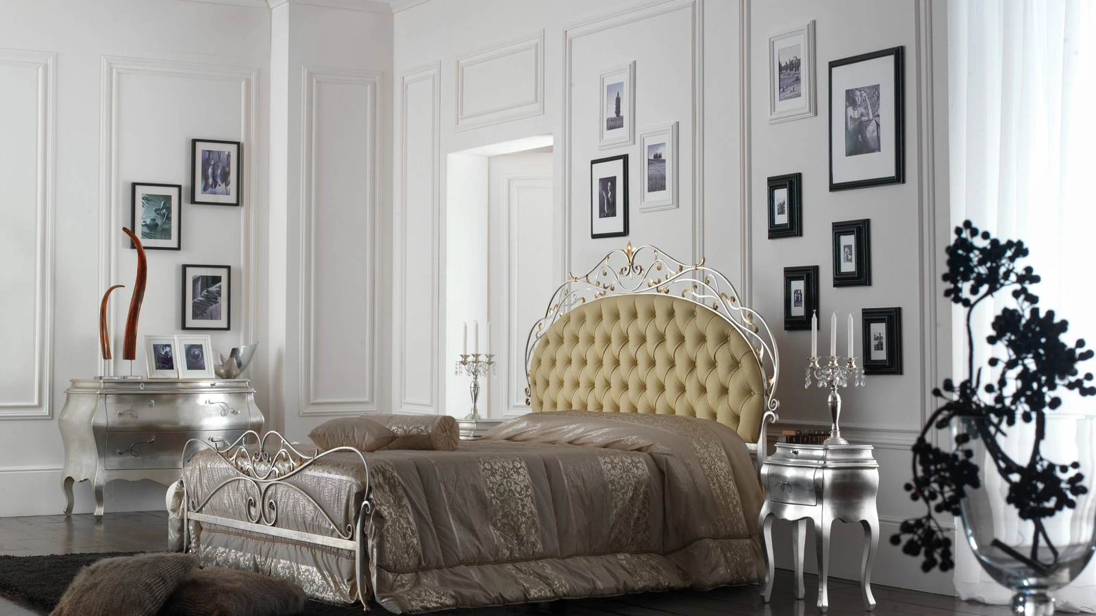 Letto Angelica con testiera in pelle imbottita e trapuntata di Florentiabed