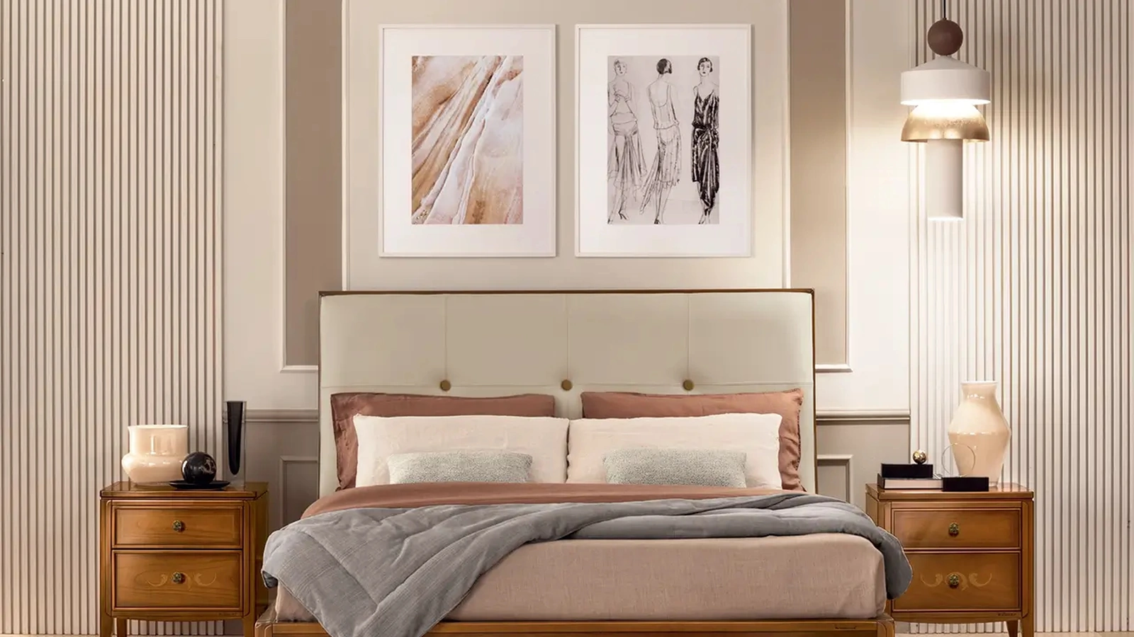 Letto Armonia in legno con testiera in pelle di Le Fablier