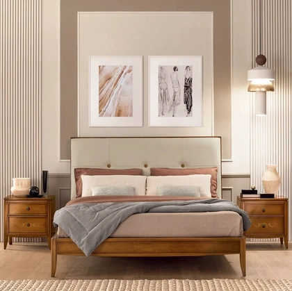 Letto Armonia in legno con testiera in pelle di Le Fablier