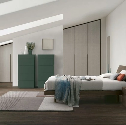 Letto con testiera Clio in legno rovere moka di Tomasella