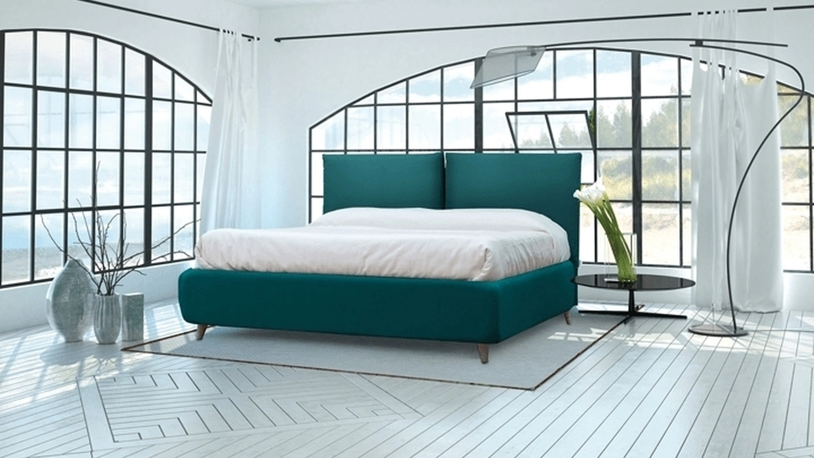 Letto in tessuto imbottito con testiera Cortona di Florentiabed