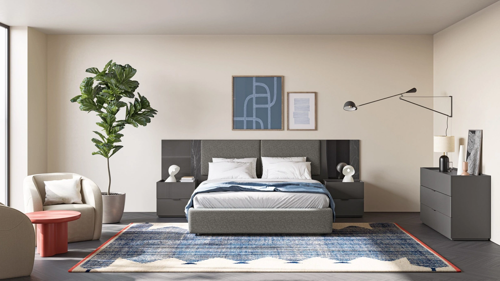 Letto Eclettica EN01 in tessuto imbottito e vetro di Colombini Casa