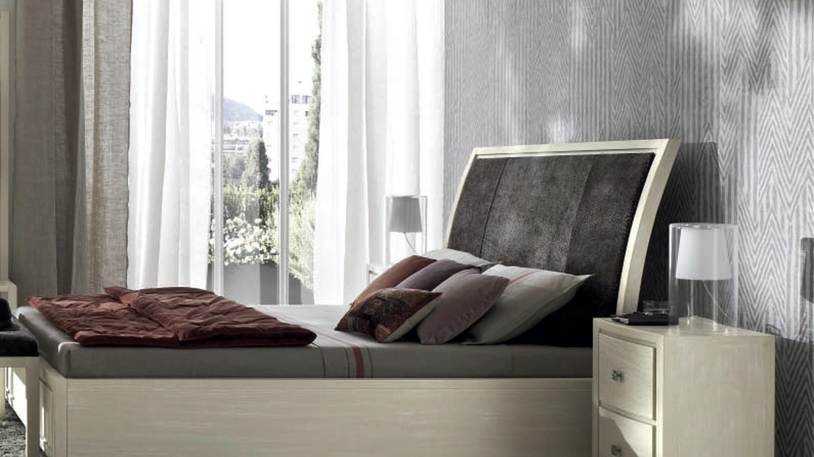 Letto in legno con testiera con pannello in tessuto imbottito Eden Project IM8278 di Imba Srl