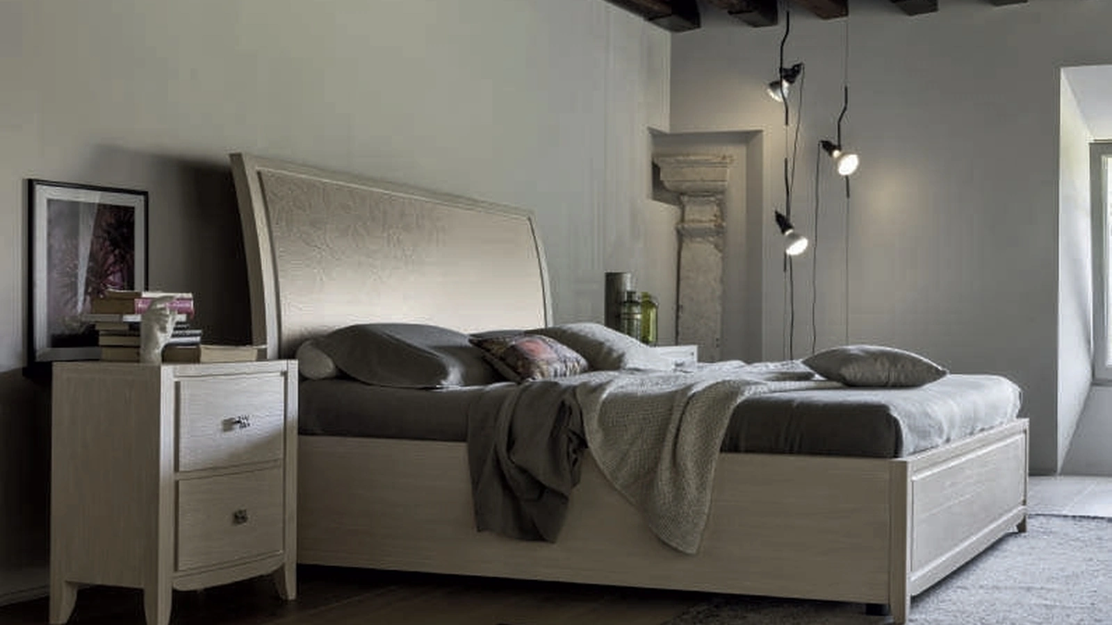 Letto in legno con decoro Foglia Eden Project IM8280 con box contenitore di Imba Srl